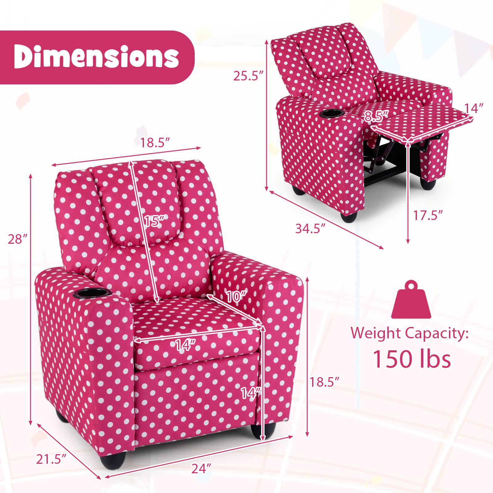 Dimensions:  
- Height: 28"  
- Width: 25.5"  
- Depth: 24"  
- Seat Height: 18.5"  
- Seat Depth: 14"  
- Armrest Height: 15"  
- Armrest Width: 10"  
- Table Height: 17.5"  
- Table Width: 14"  
- Table Depth: 8.5"  

Weight Capacity: 150 lbs
