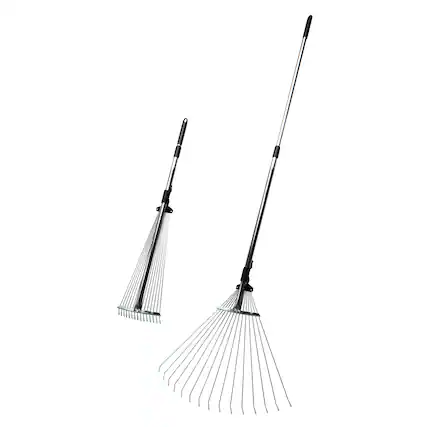 Front. Kings County Tools - Adjustable Metal Leaf Rake - Silver and Black.