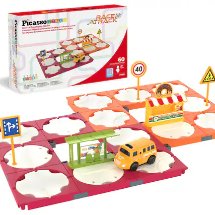 Picasso Race Car Track Builder Play Set
Race Car Track Builder Play Set
Set de Juego de Construcción de Pistas de Autos de Carrera
40 Piezas/Pieces/Pieces
60 Piezas/Pieces/Pieces
PT221
www.picasso.fiie
Pean AC 2 - 1 E A :: : T - RACE2 TRACK N 60
40
CONVENIENCE STORE
BUS STOP
SCHOOL BUS
BUS STOP