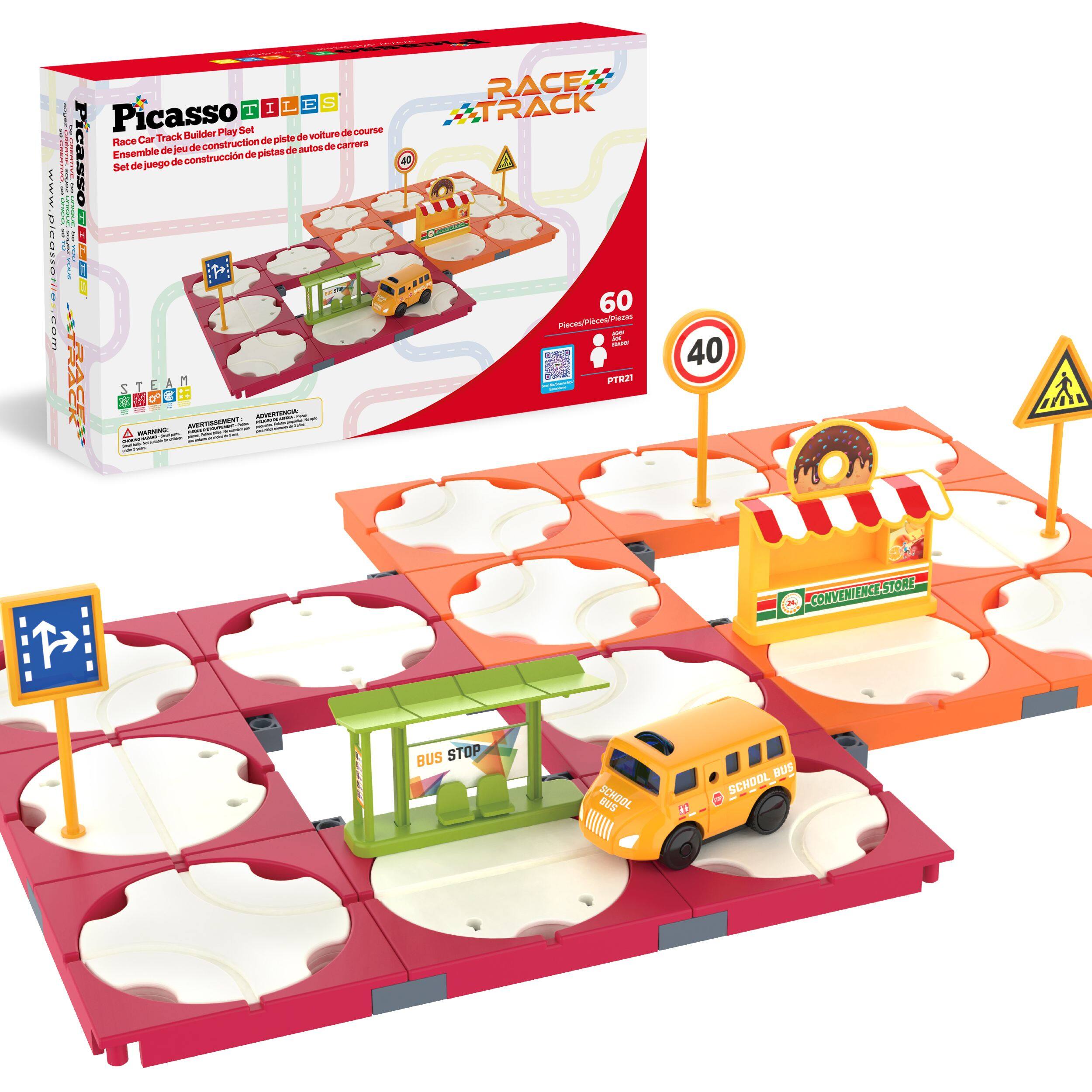 Picasso Race Car Track Builder Play Set  
Race Car Track Builder Play Set  
Set de Juego de Construcción de Pistas de Autos de Carrera  
40 Piezas/Pieces/Pieces  
60 Piezas/Pieces/Pieces  
PT221  
www.picasso.fiie  
Pean AC 2 - 1 E A :: : T - RACE2 TRACK N 60  
40  
CONVENIENCE STORE  
BUS STOP  
SCHOOL BUS  
BUS STOP