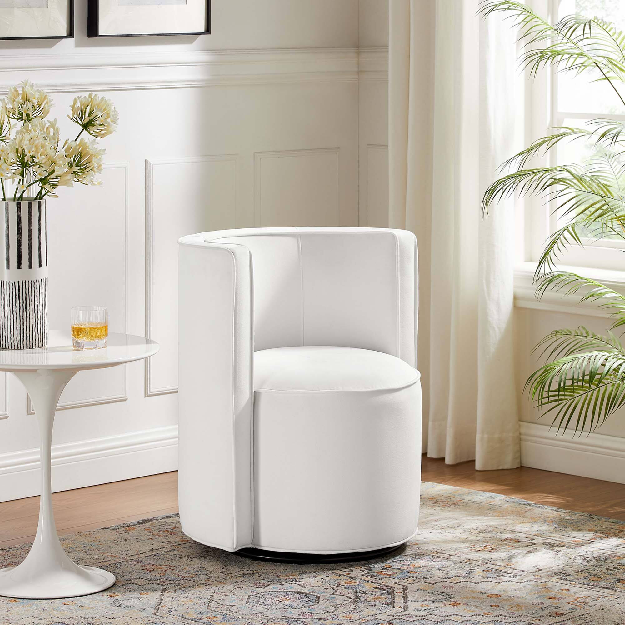 Della Performance Velvet Fabric Swivel Chair by Modway - White