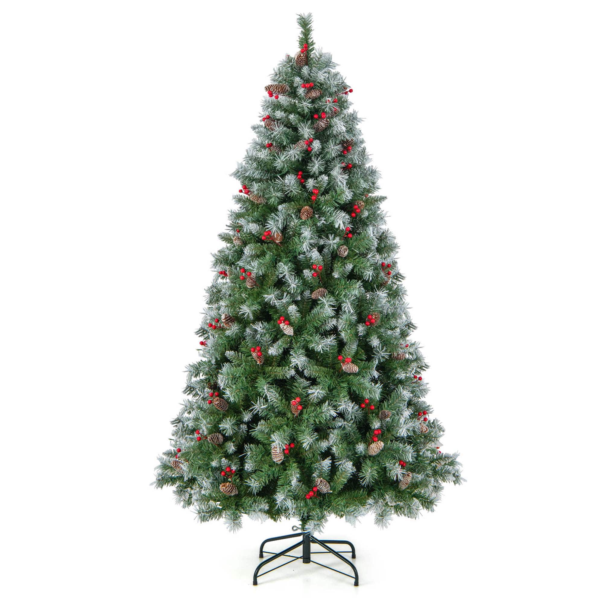 Alt View 19. Costway - 6.5 FT Artificial Christmas Tree Hinged w/ 420 Warm LED Lights & 207 Red Berries - Green/White.