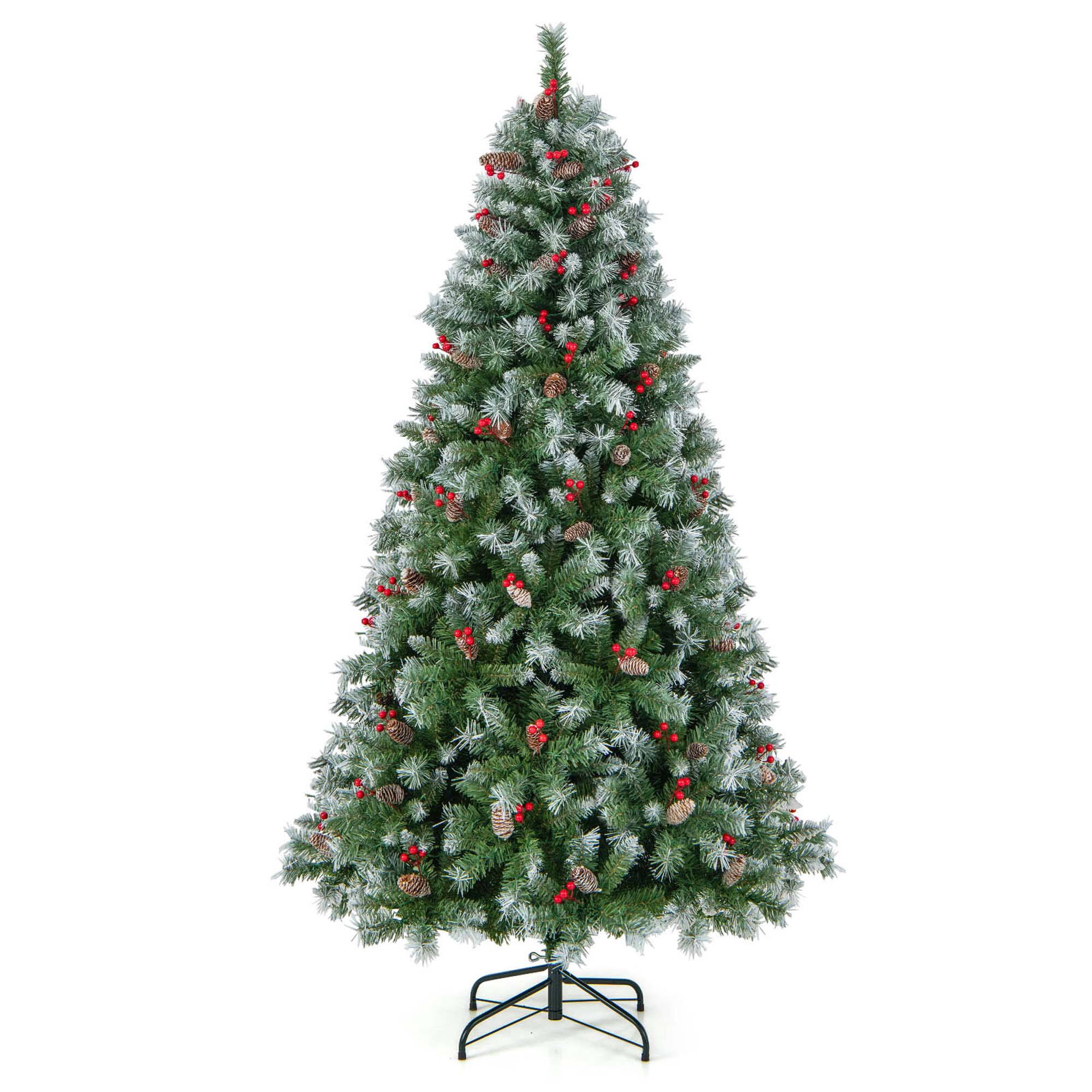 Alt View 19. Costway - 6.5 FT Artificial Christmas Tree Hinged w/ 420 Warm LED Lights & 207 Red Berries - Green/White.