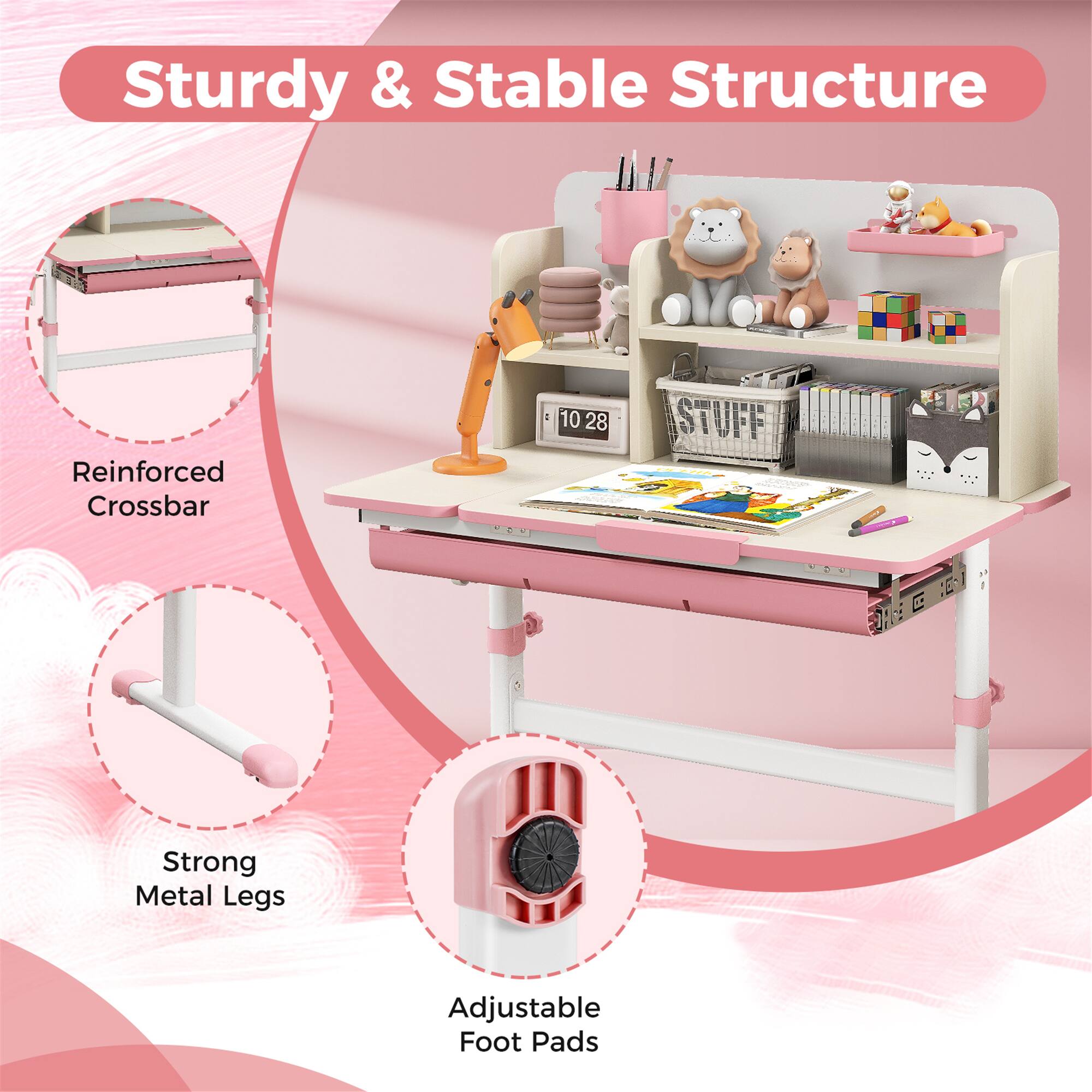 Gymax Kids Multifunctional Study Table Study Desk w
