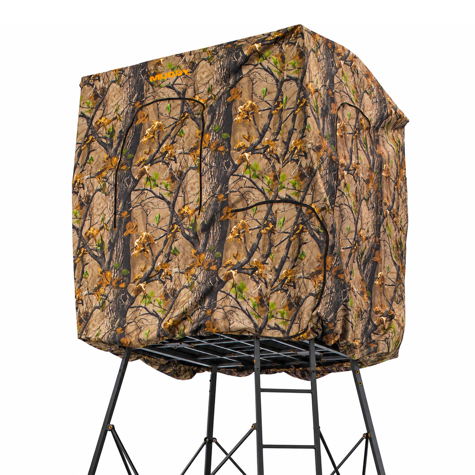 Front. Muddy - Muddy Steel 7' Tall Quad Pod Hunting Blind Cover, Camouflage, Stand Not Included - Camouflage.
