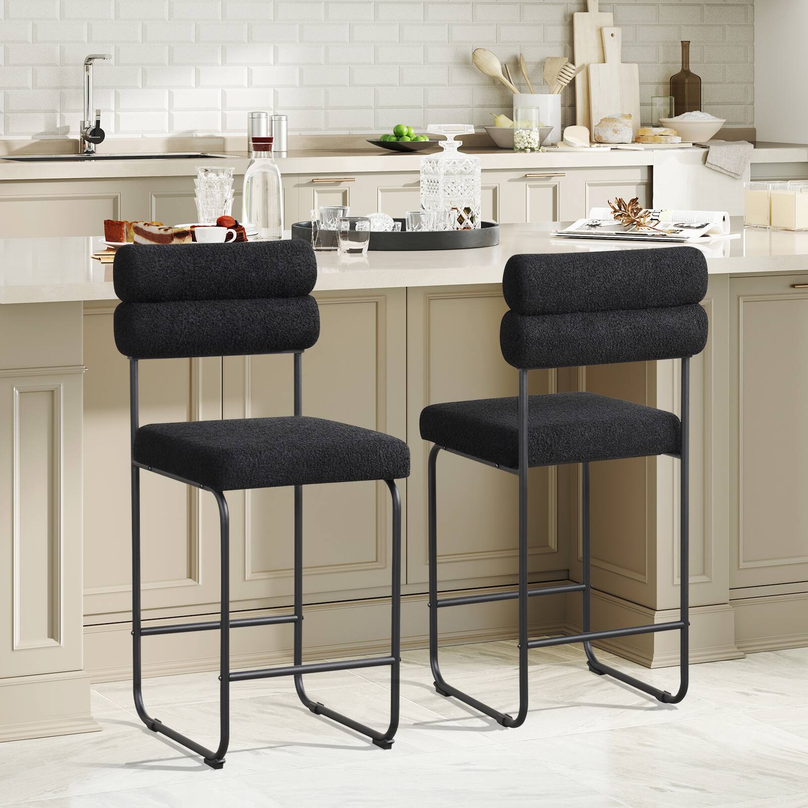 Alt View 5. Gymax - Gymax Set of 4 Counter Height Bar Stools 26'' Counter Stools w/ Metal Frame & Footrest Black - Black.