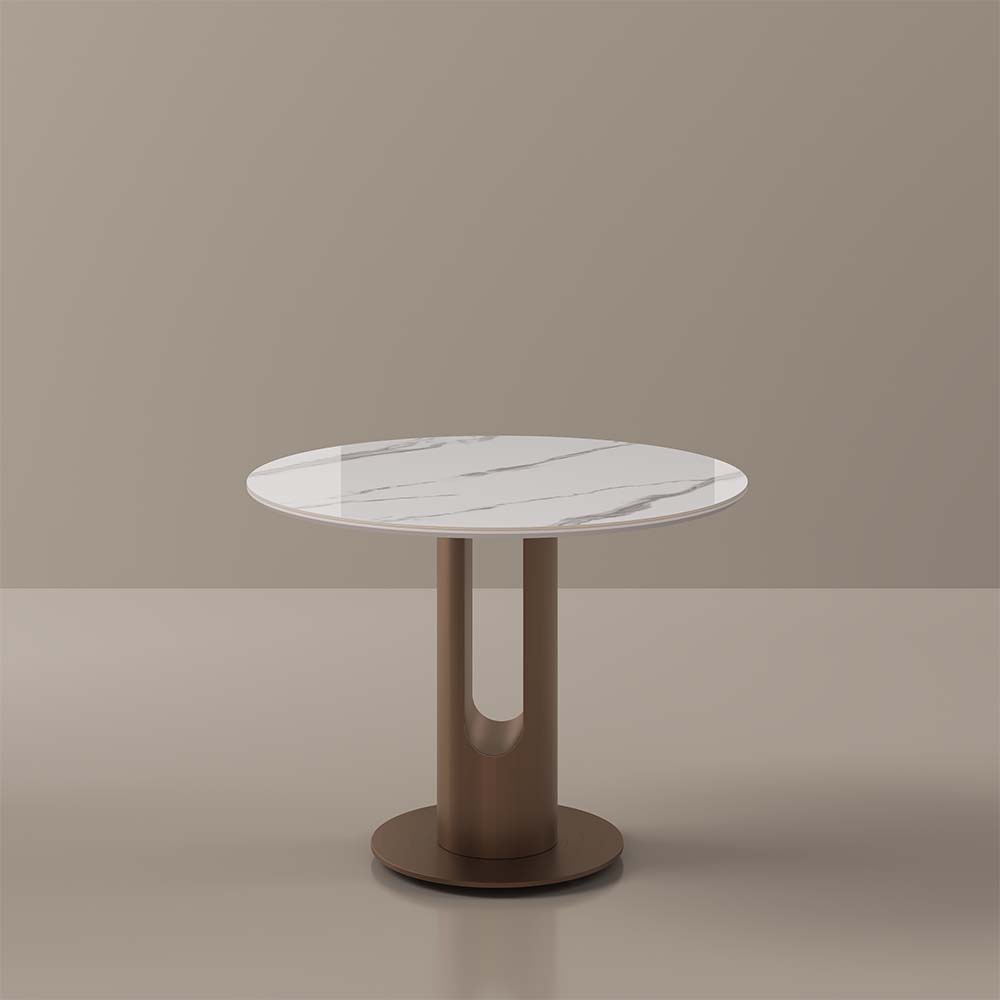 Alt View 8. POVISON - 35" Modern Bistro Table for Breakfast Nook & Compact Spaces, Glossy White Sintered Stone Top with Bronze Metal Base - White.