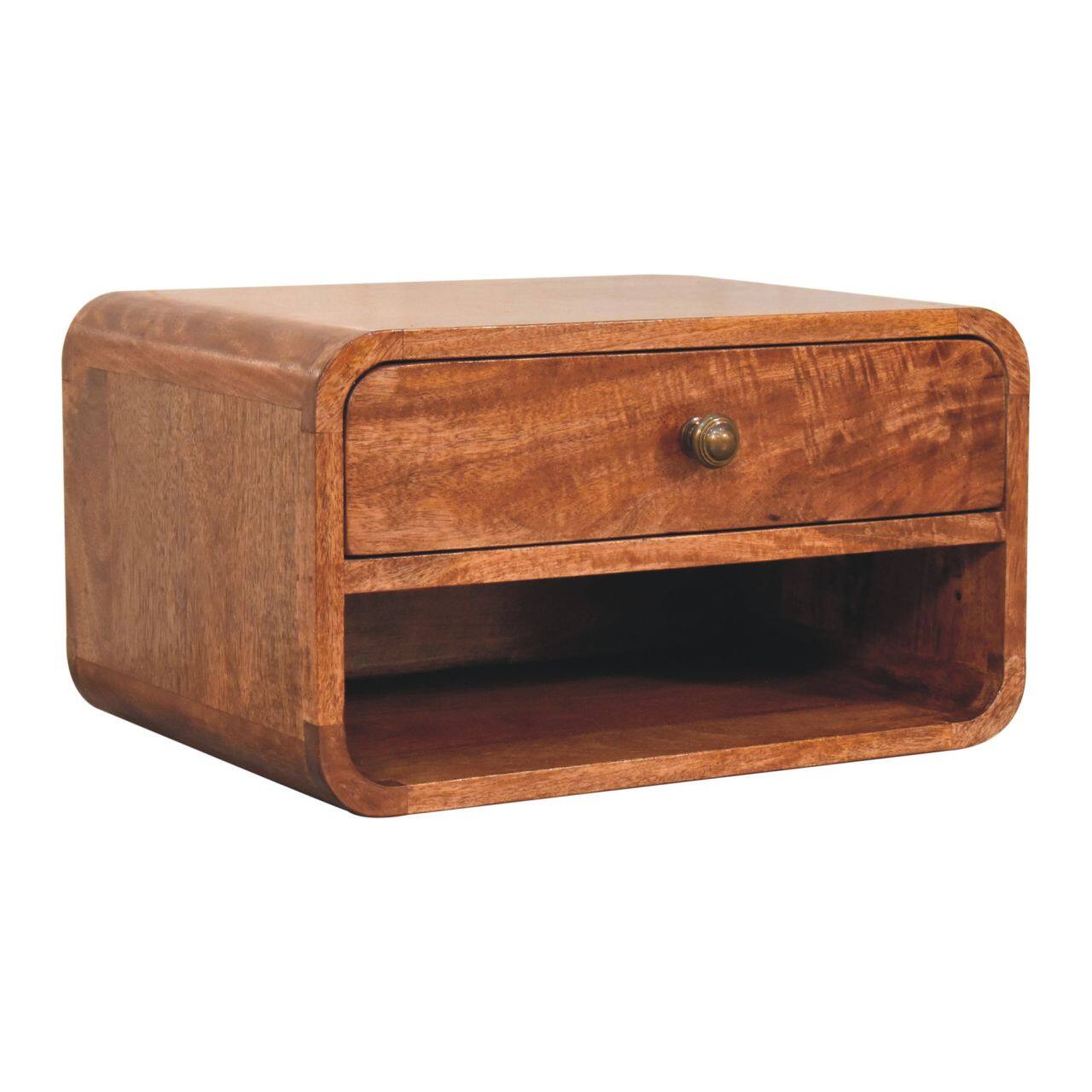 Angle. Artisan Furniture - Artisan Furniture Solid Wood Curved Honey Caramel Wall Mounted Bedside with Open Slot - Brown.