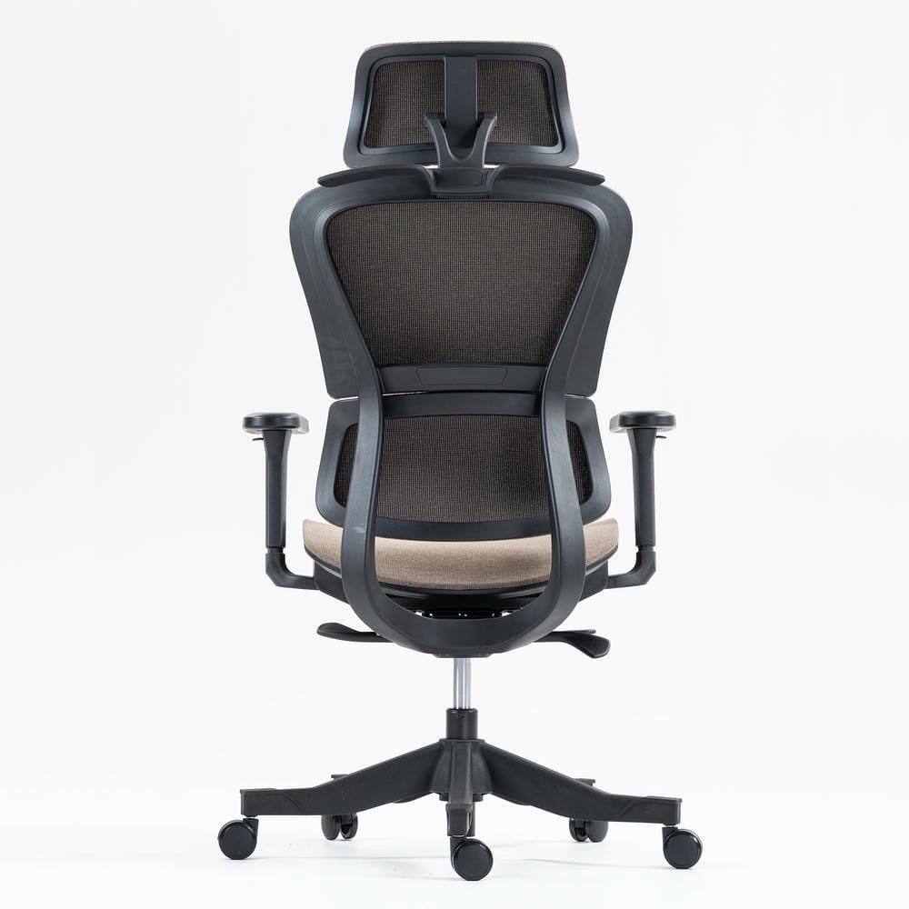 Left. Kadyn - High Back Mesh Office Chair, 4D Armrests & 120° Recline, Breathable Ergonomic Design, 360° Swivel, Brown - Brown.