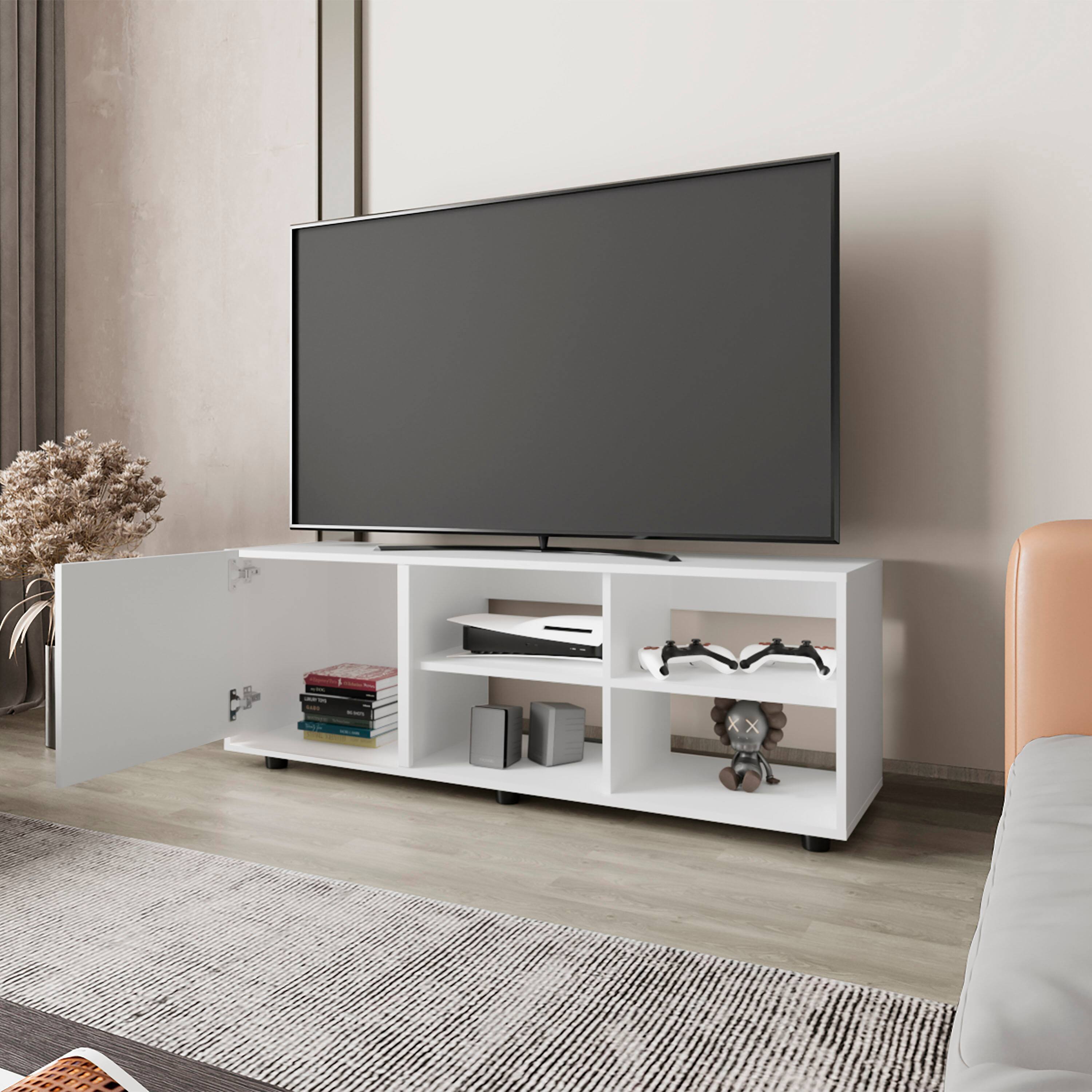 Alt View 2. Spaco - Spaco 51" TV Stand for TVs up to 50", Media Cabinet with Door, Open Storage, Scratch Resistant Surface, for Living Room - White.