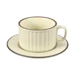 Unique Bargains - Handmade Vintage Espresso Cups, 8oz Coffee Cups & Saucers Ceramic Tea Cup w/Handle, Microwave Safe for Home Office Gifts - Cream