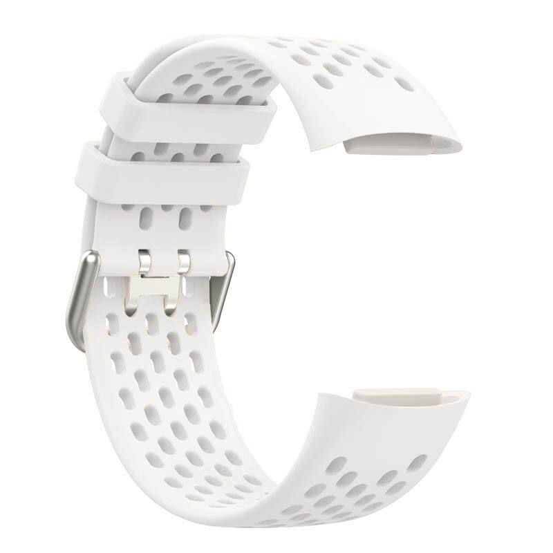 Left. StrapsCo - Endurance Band Silicone Rubber Watch Strap For Fitbit Charge 5 - Beige.