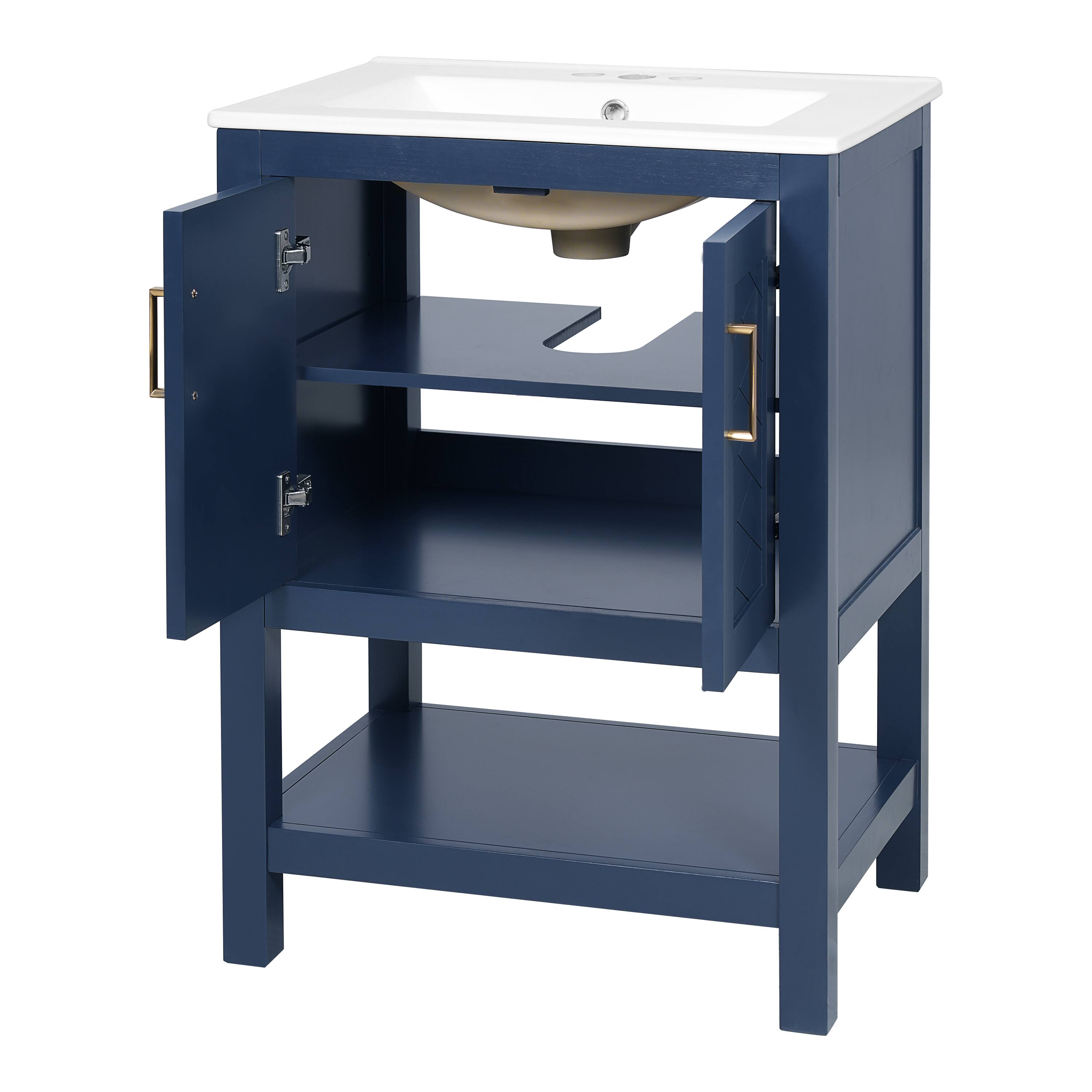 Alt View 1. Whisen - 24" Modern Bathroom Vanity Cabinet with Sink Adjustable Shelf and Soft-Close Hinges Storage - Blue.