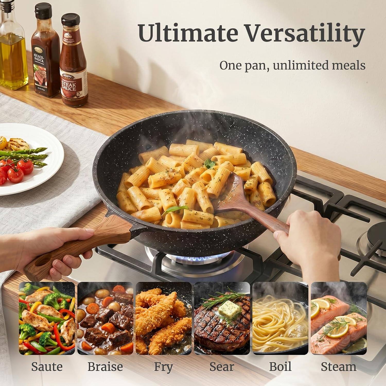 SEL PHOCK Sr - TEAK SAUCE Ultimate Versatility  
One pan, unlimited meals  
Saute  
Braise  
Fry  
Sear  
Boil  
Steam