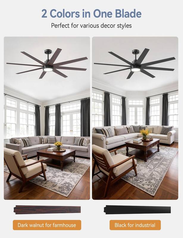 2 Colors in One Blade  
Perfect for various decor styles  
Dark walnut for farmhouse  
Black for industrial