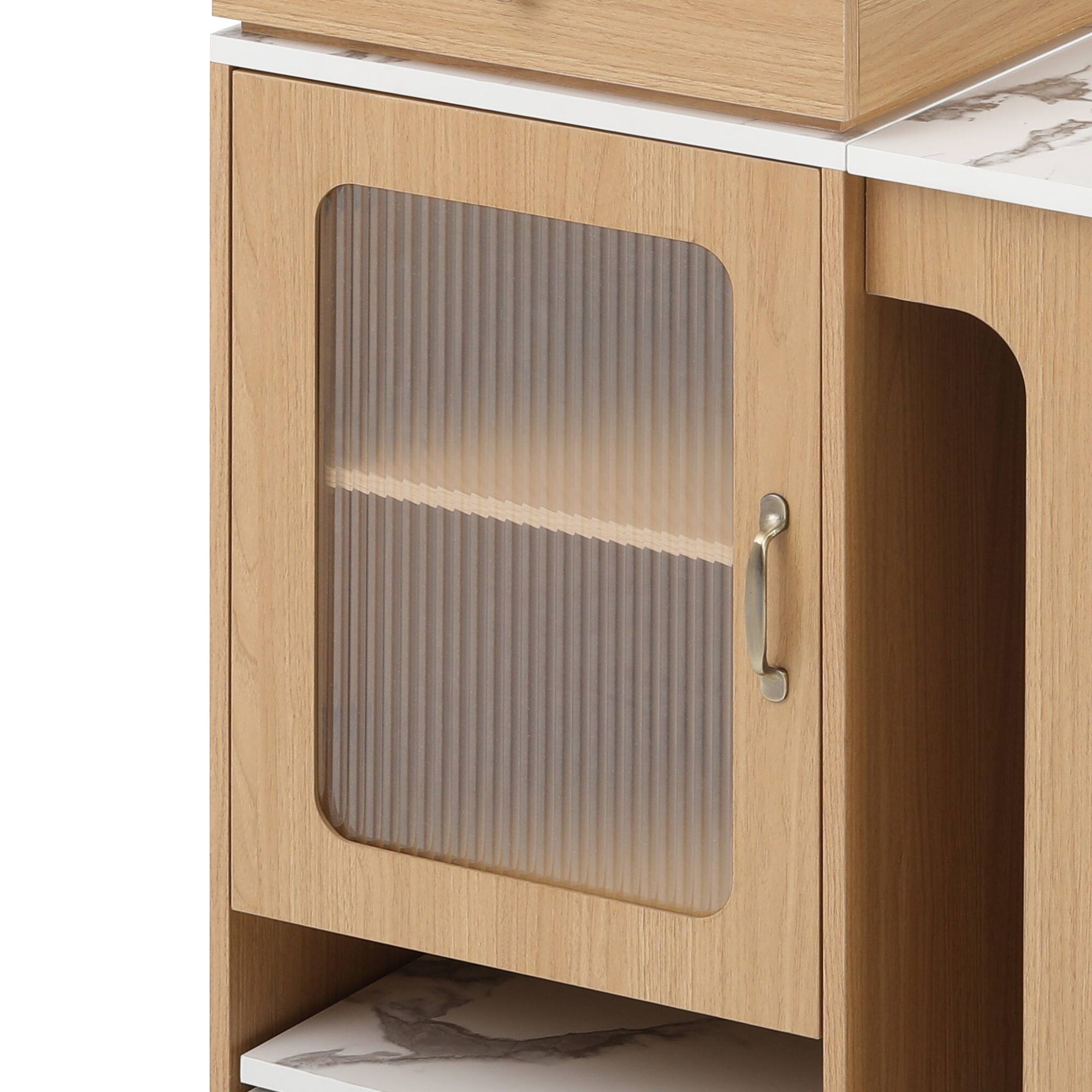 Alt View 9. PexFix - 59.5" Kitchen Island Cart with Extendable Dining Table and Built-in Power Outlet - Natural.