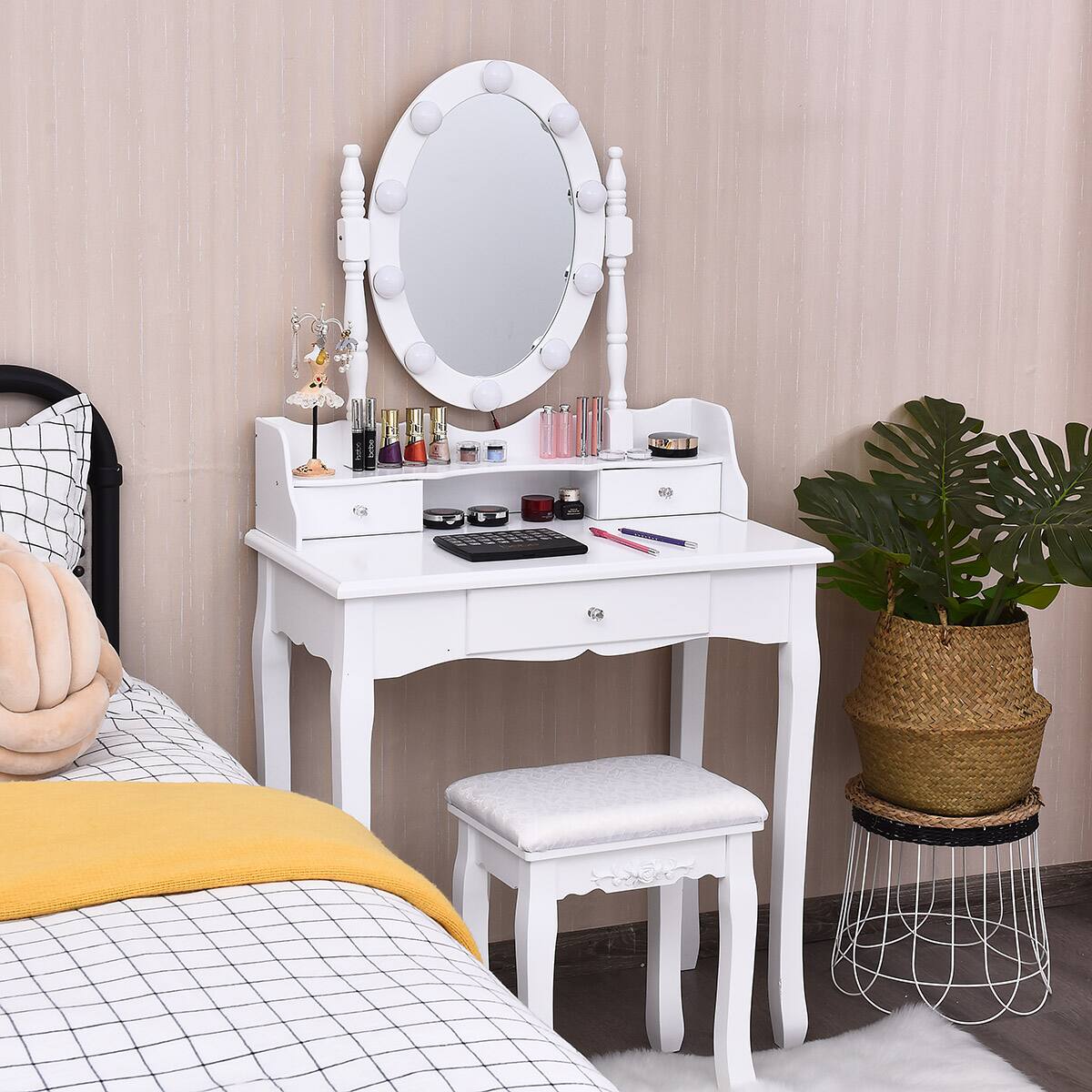 Alt View 2. Costway - Costway Vanity Dressing Table 10 Dimmable Bulbs Touch Switch for Bedroom - White.