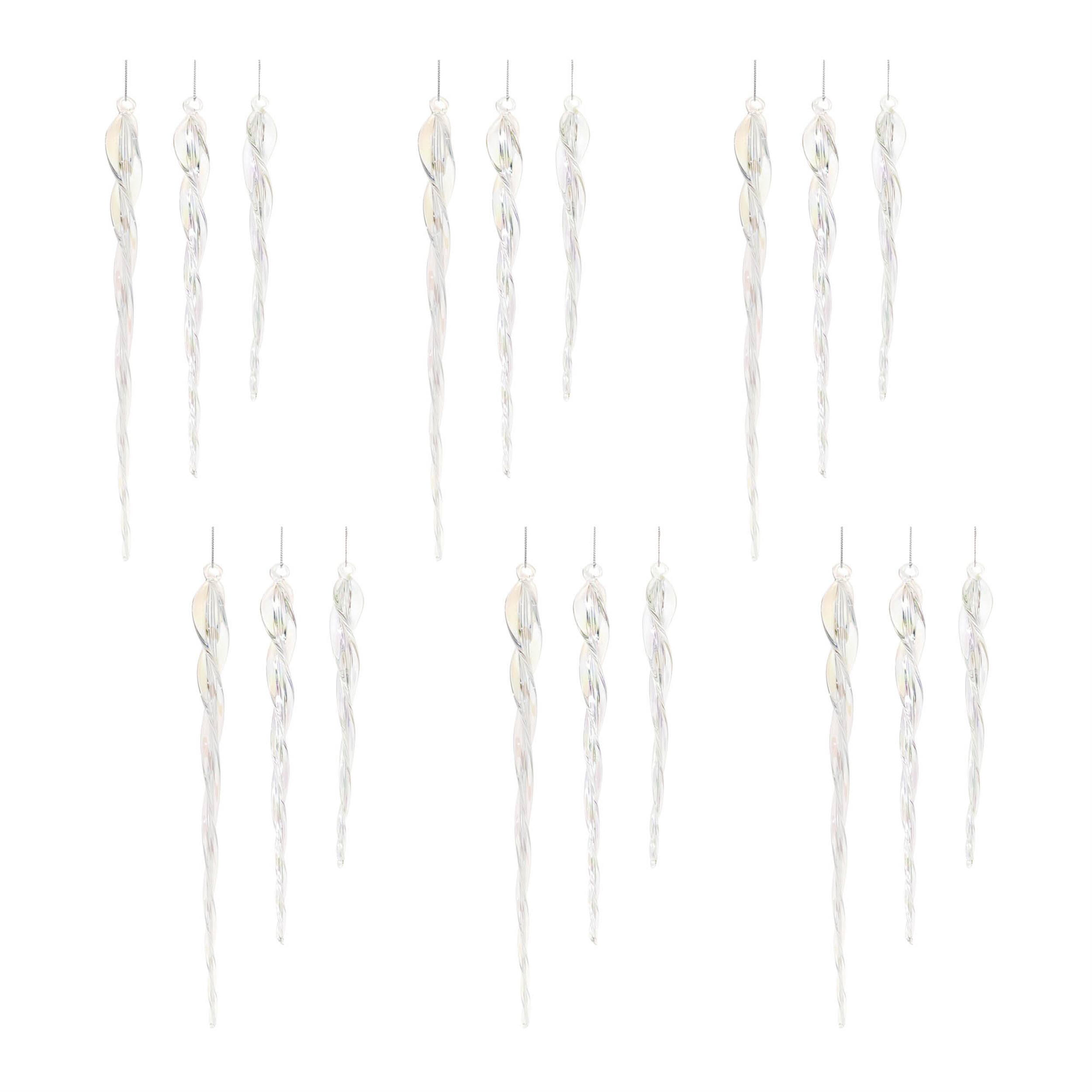 Left. BreeBe - Glass Icicle Ornament (Set of 18) - Clear.