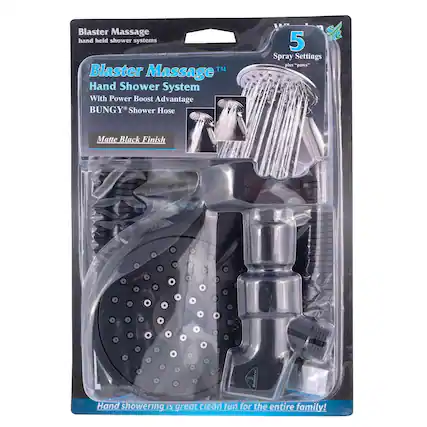 Blaster Massage hand held shower systems
Blaster™ Massage Hand Shower System With Power Boost Advantage
BUNGY® Shower Hose
Matte Black Finish
5 Spray Settings plus "paws"
Hand showering is great clean fun for the entire family!