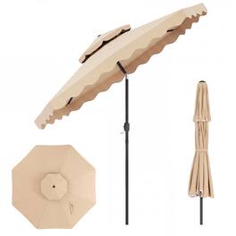 Gymax - 9 FT Patio Umbrella w/Push Button Tilt & Crank 2-Tier Vented Top 8 Metal Ribs - Beige