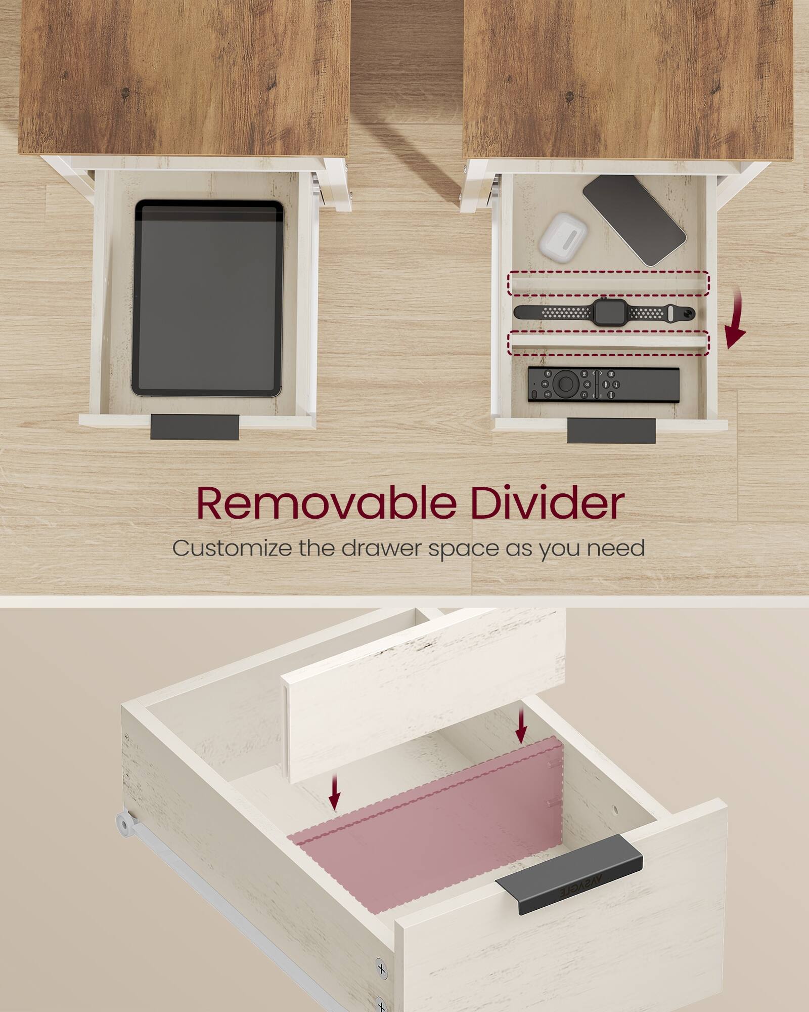 Removable Divider  
Customize the drawer space as you need