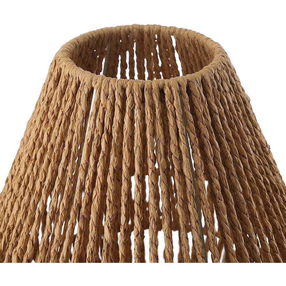 Back. PARKER SLATER - Small Table Lamp, Natural Woven Basket, Paper String Shade.