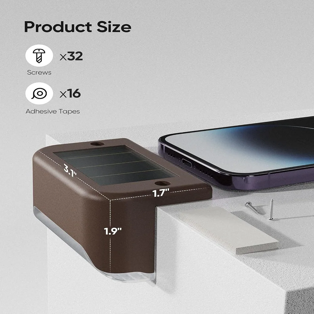 Product Size  
- Screws: x32  
- Adhesive Tapes: x16  

Dimensions:  
- 3.1"  
- 1.7"  
- 1.9"