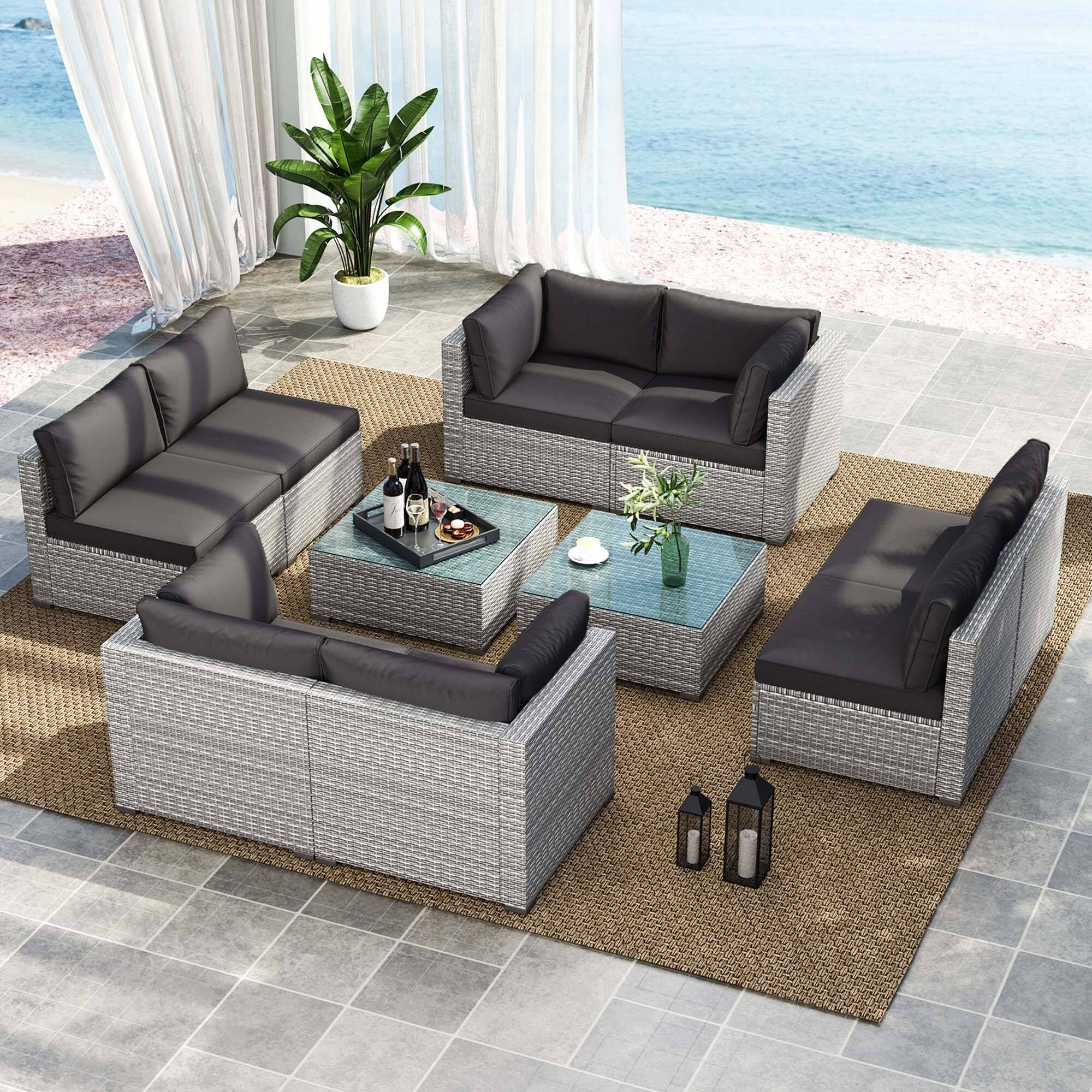 Alt View 1. Costway - Costway 10 PCS Outdoor Patio Sectional Sofa Couch PE Rattan Conversation Set - Black.