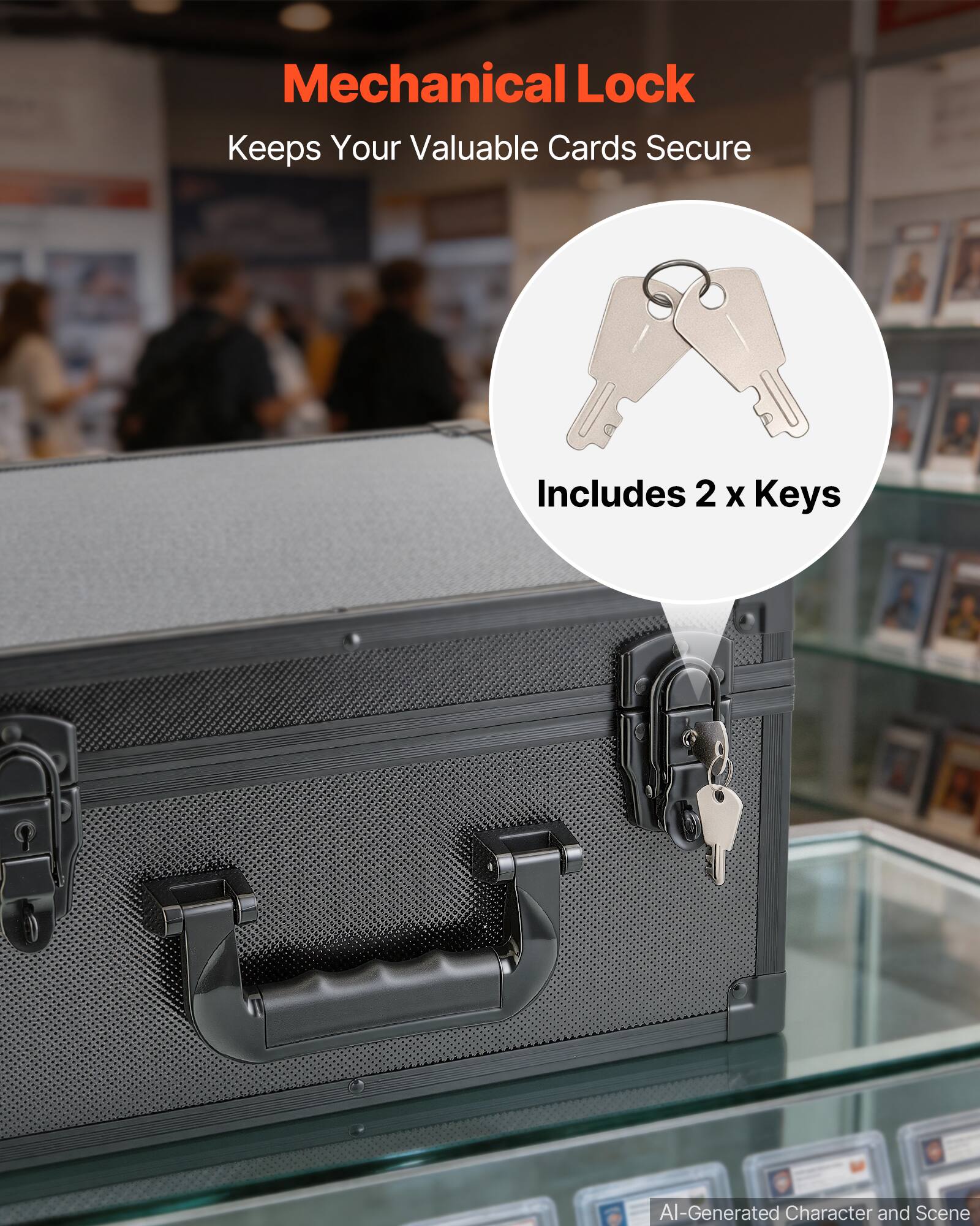 Mechanical Lock Keeps Your Valuable Cards Secure Includes 2 x Keys AI-Generated Character and Scene