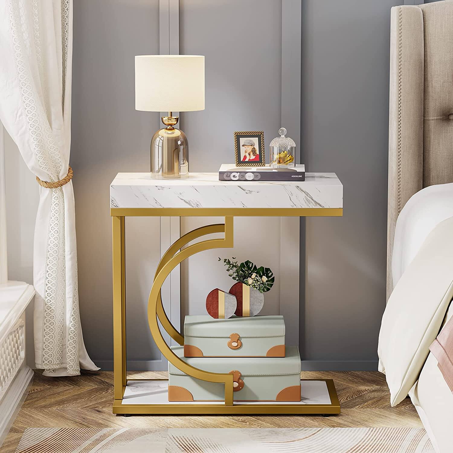 Tribesigns Modern End Table with Easy Clean Surface and Faux Marble Top ...