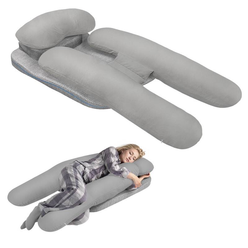 wowmax - Side Sleeper Pillow - H-Shaped Neck/Shoulder Support w/ Arm Hole & Removable Cover (Grey) - Gray