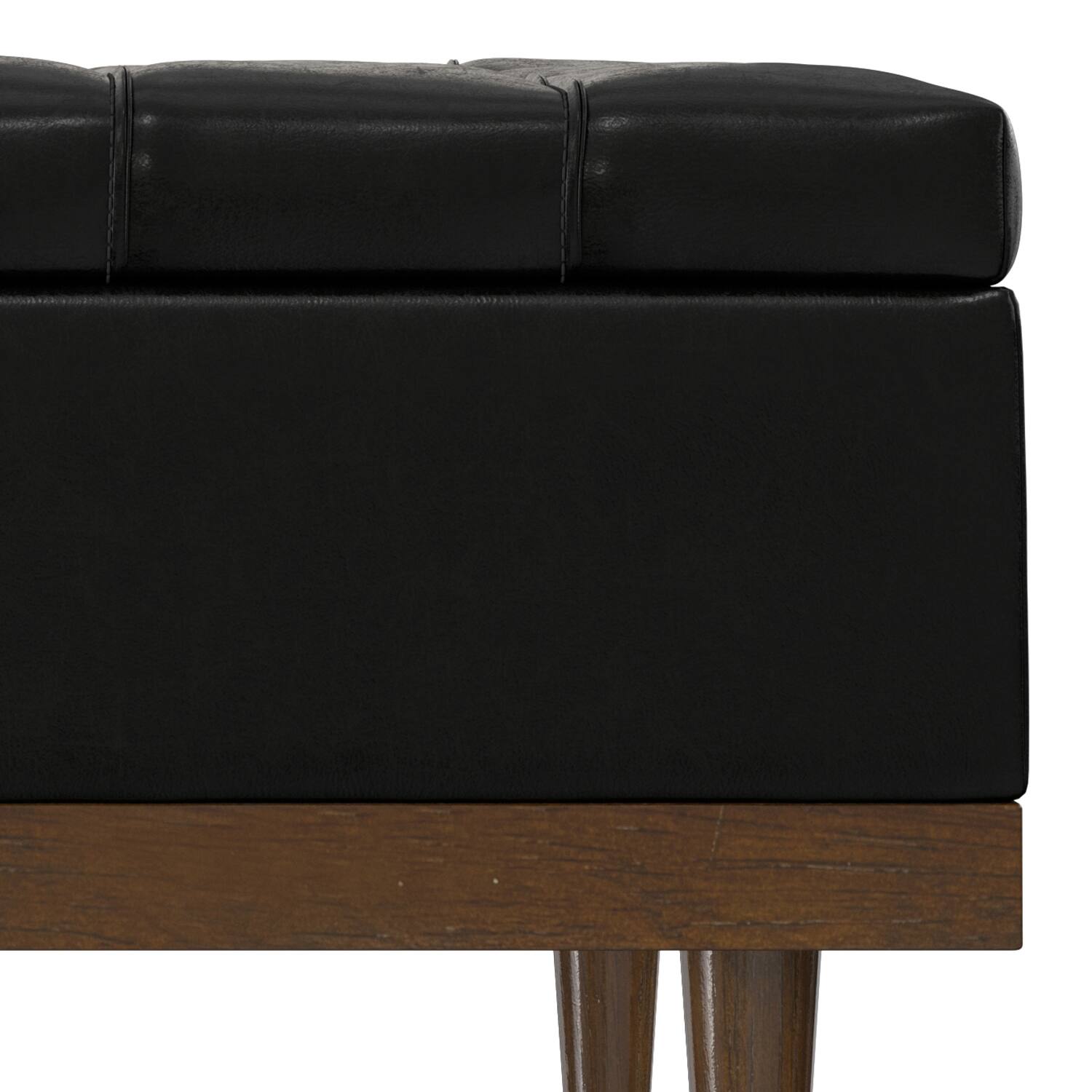 Alt View 7. Simpli Home - Mariah 36 inch Contemporary Rectangle Lift Top Table Storage Ottoman in Midnight Black PU Black faux leather, Assembled - Midnight Black.