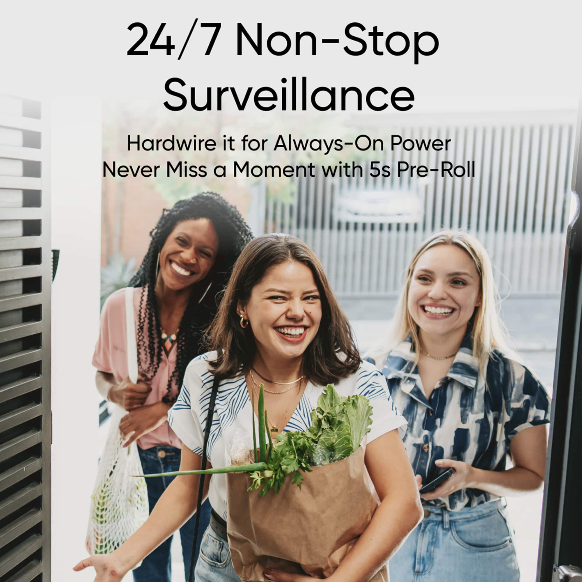 24/7 Non-Stop Surveillance: Hardwire it for Always-On Power and Never Miss a Moment with 5s Pre-Roll.