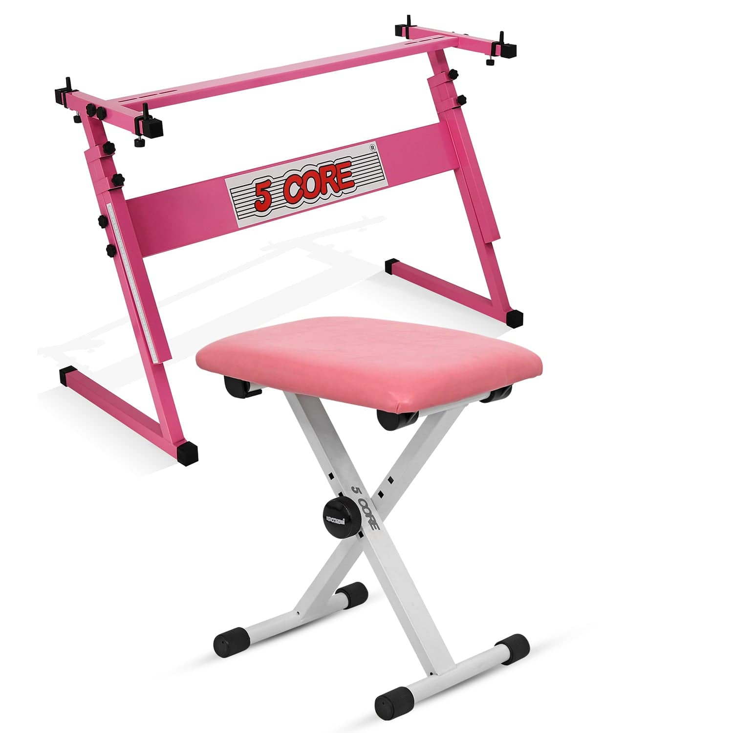 5 CORE - Keyboard Stand Adjustable z Style Piano Riser + Keyboard Piano Bench - Pink