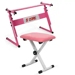 5 CORE - Keyboard Stand Adjustable z Style Piano Riser + Keyboard Piano Bench - Pink