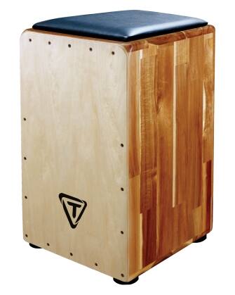 Front. Tycoon Percussion - Intercontinental Series Acacia Cajon, Handcrafted Solid-Wood Design with Finnish Birch Front Plate.