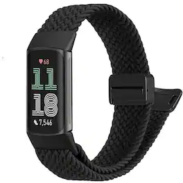 Kitcheniva - Magnetic Braided Stretchy Band For Fitbit Charge 6/5 Soft Woven Nylon - Black