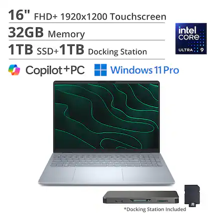 16" FHD+ 1920x1200 Touchscreen
32GB Memory
1TB SSD + 1TB Docking Station
Intel Core Ultra 9
Copilot+PC
Windows 11 Pro
*Docking Station Included