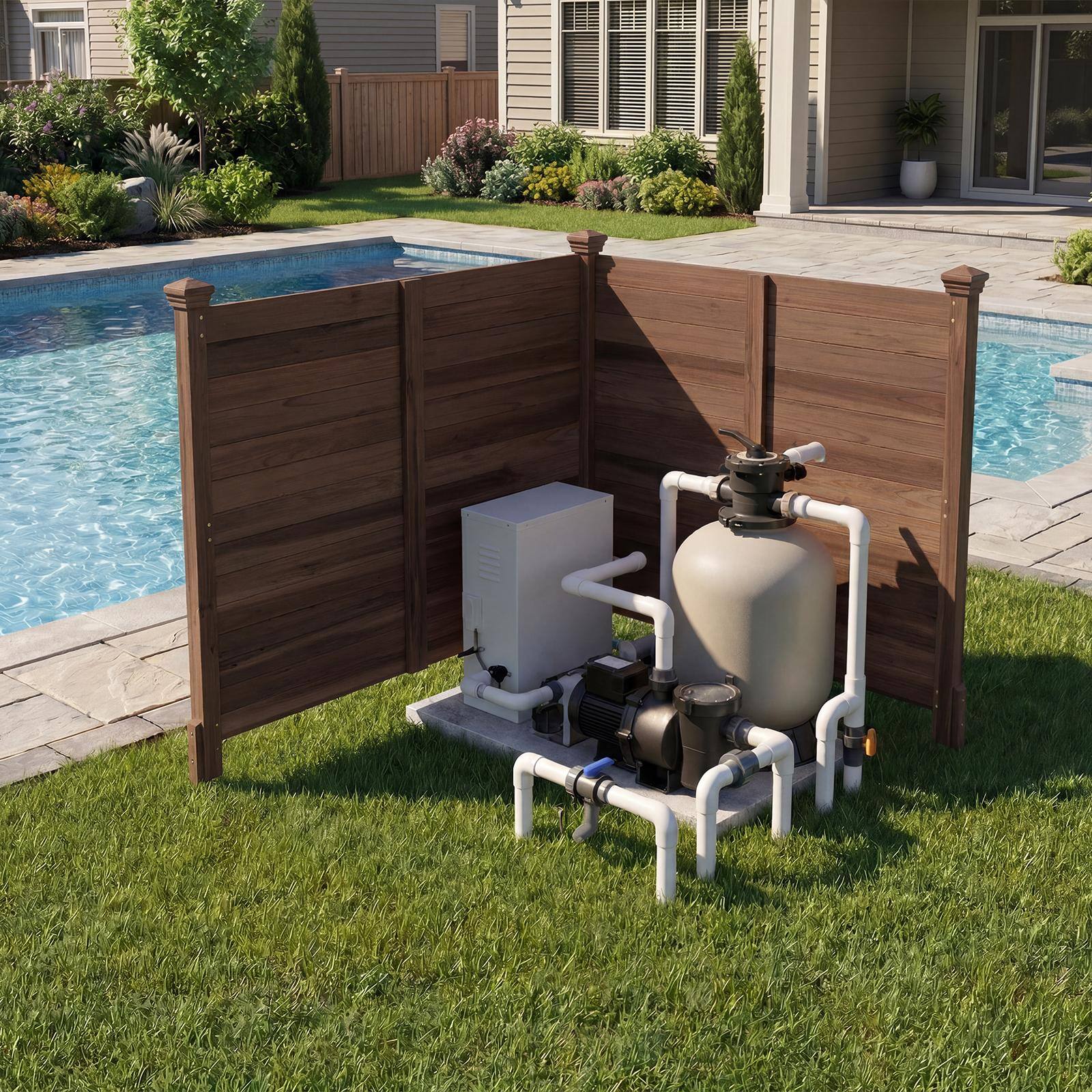 Alt View 4. Costway - Costway Outdoor Privacy Fence Set of 2, 47" x 47" Air Conditioner Fence for Outside - Brown.