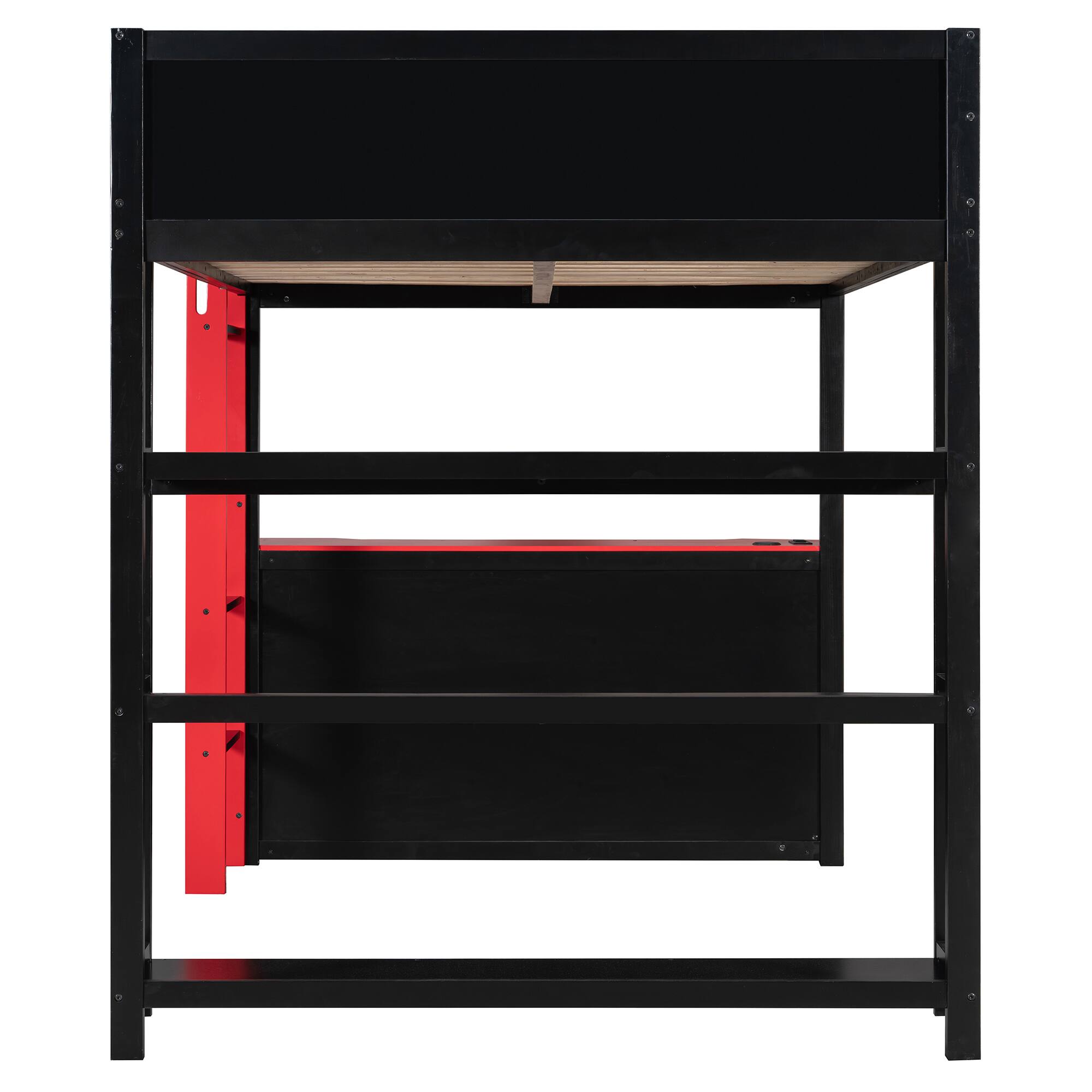 Alt View 8. Whisen - Full Size Loft Bed with Gaming Desk, Built-in Shelves, Power Station & LED Lights for Bedroom - Black|Red.