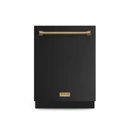Front. Thor Kitchen - Gordon Ramsay Series by THOR Kitchen 24 Inch Dishwasher with Bronze Hardware - Black.