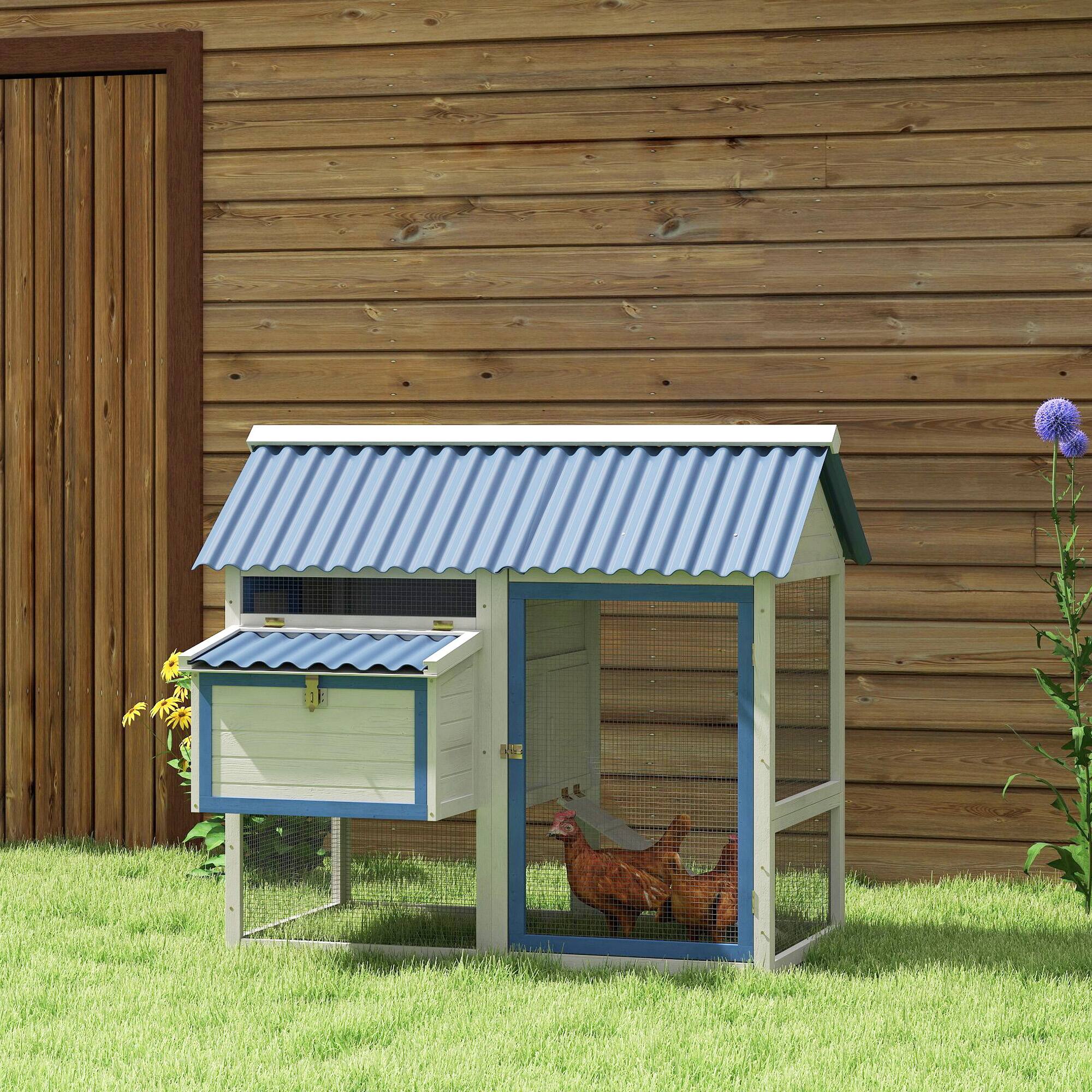 Angle. Pawhut - 55.5" Chicken Coop, Wooden, Run Box, Nesting Box, Removable Tray, Ramp, Outdoor Backyard Poultry Cage.