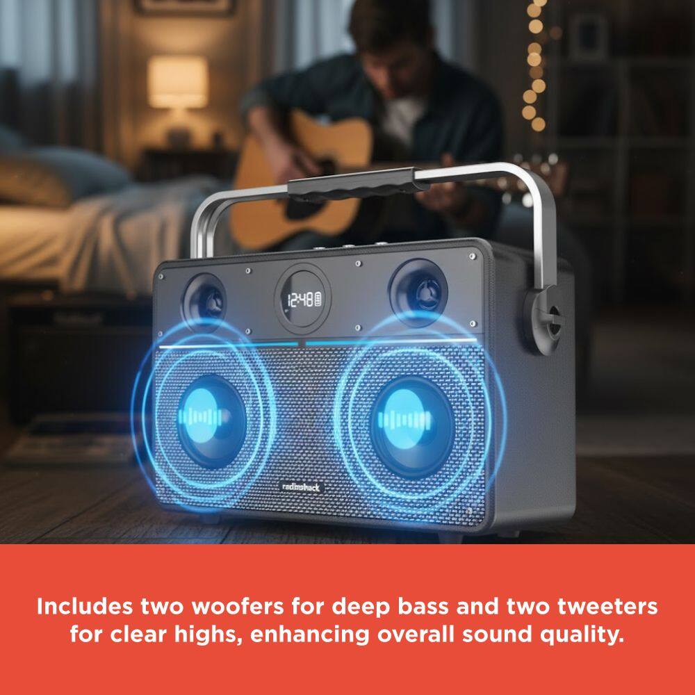 12:480 radinshack Includes two woofers for deep bass and two tweeters for clear highs, enhancing overall sound quality.