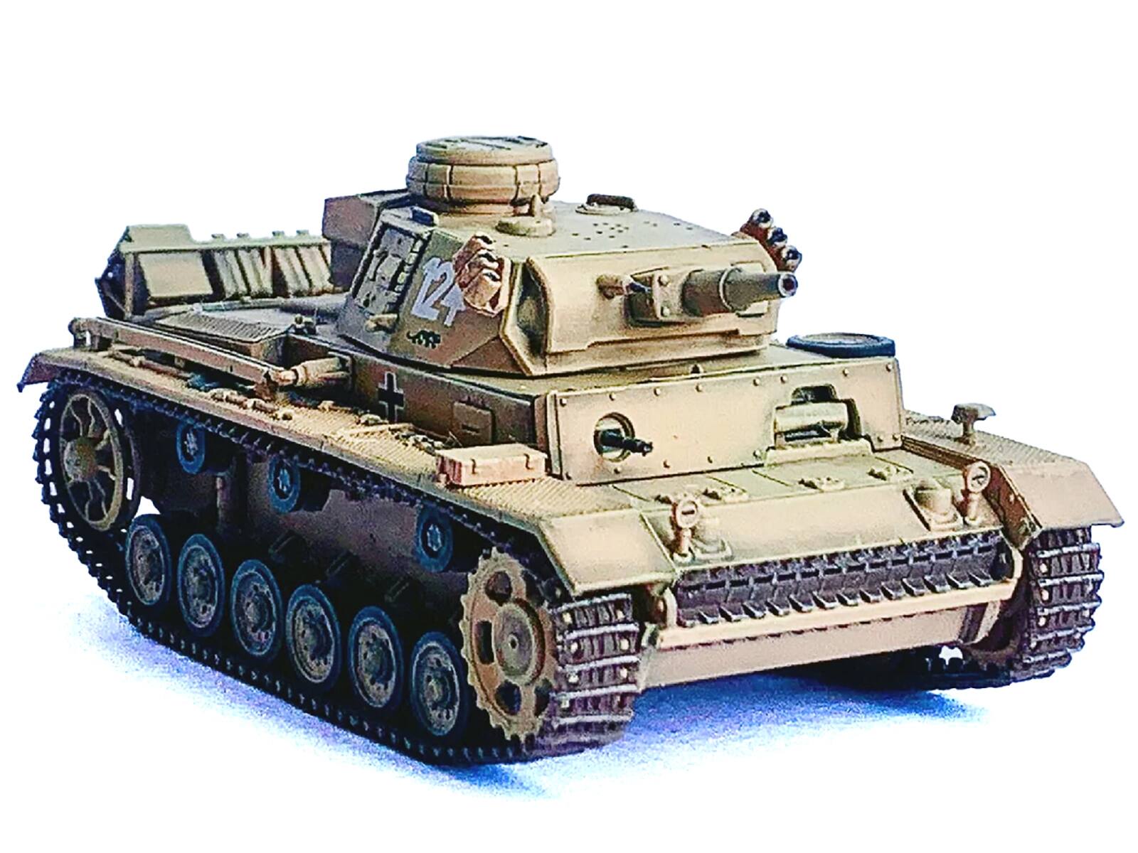 Left. Dragon Models - Germany Pz.Kpfw.III Ausf.N DAK Tank #124 s.Pz.Abt.501 Tunisia Tiger Insignia (1942/43) NEO Dragon Armor Series 1/72 - Multi.