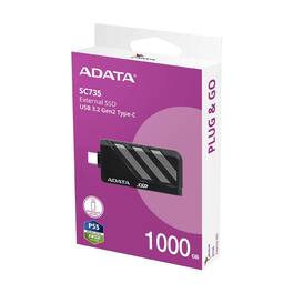 ADATA - SC735 1TB External SSD, USB 3.2 Gen2, 1050MB/s, Portable Drive - Black & Grey