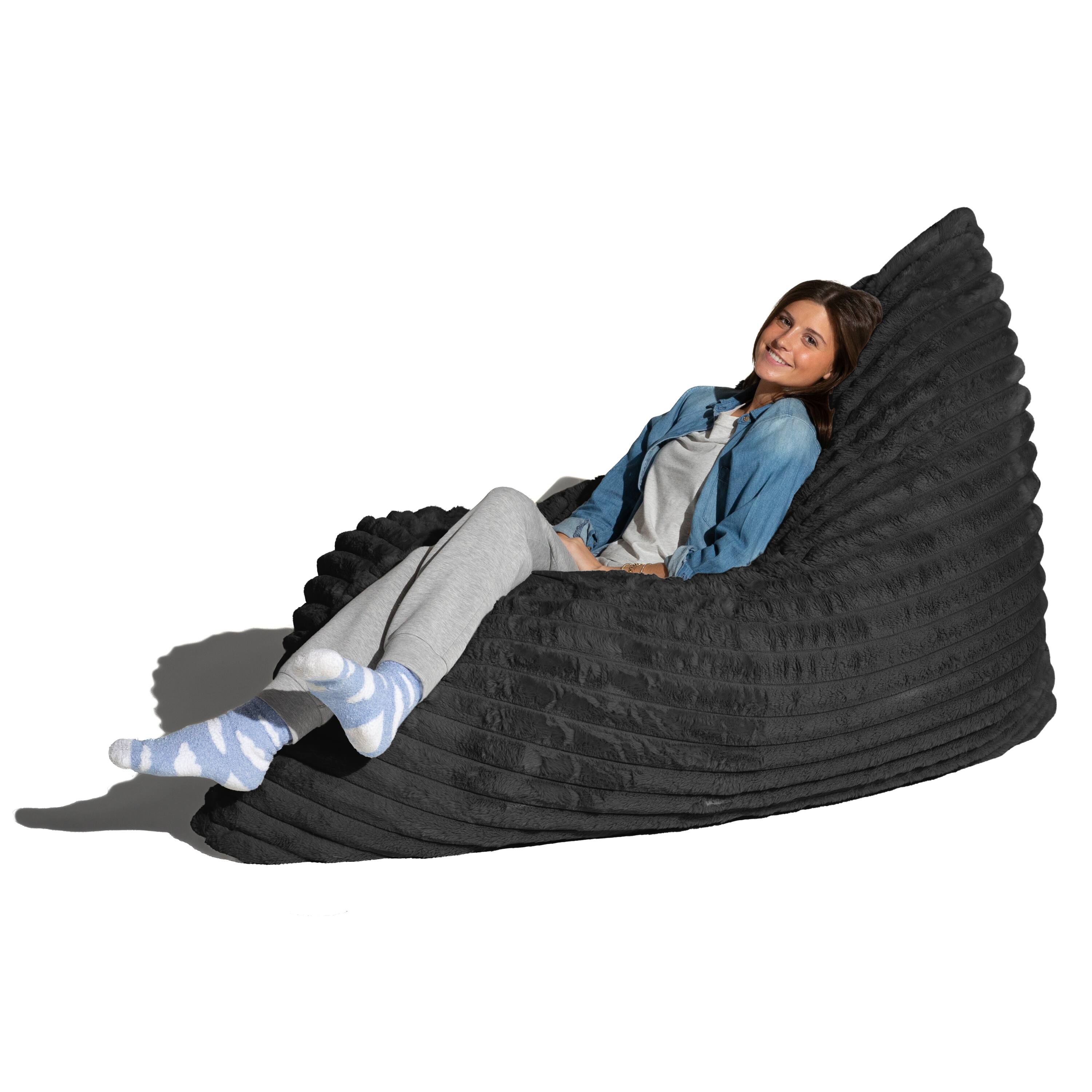 Left. Jaxx - Jaxx Pillow Saxx 5.5-Foot Faux Fur - Luxuriously Soft Bean Bag Floor Pillow and Lounger, Mondo Black - Faux Fur Black.