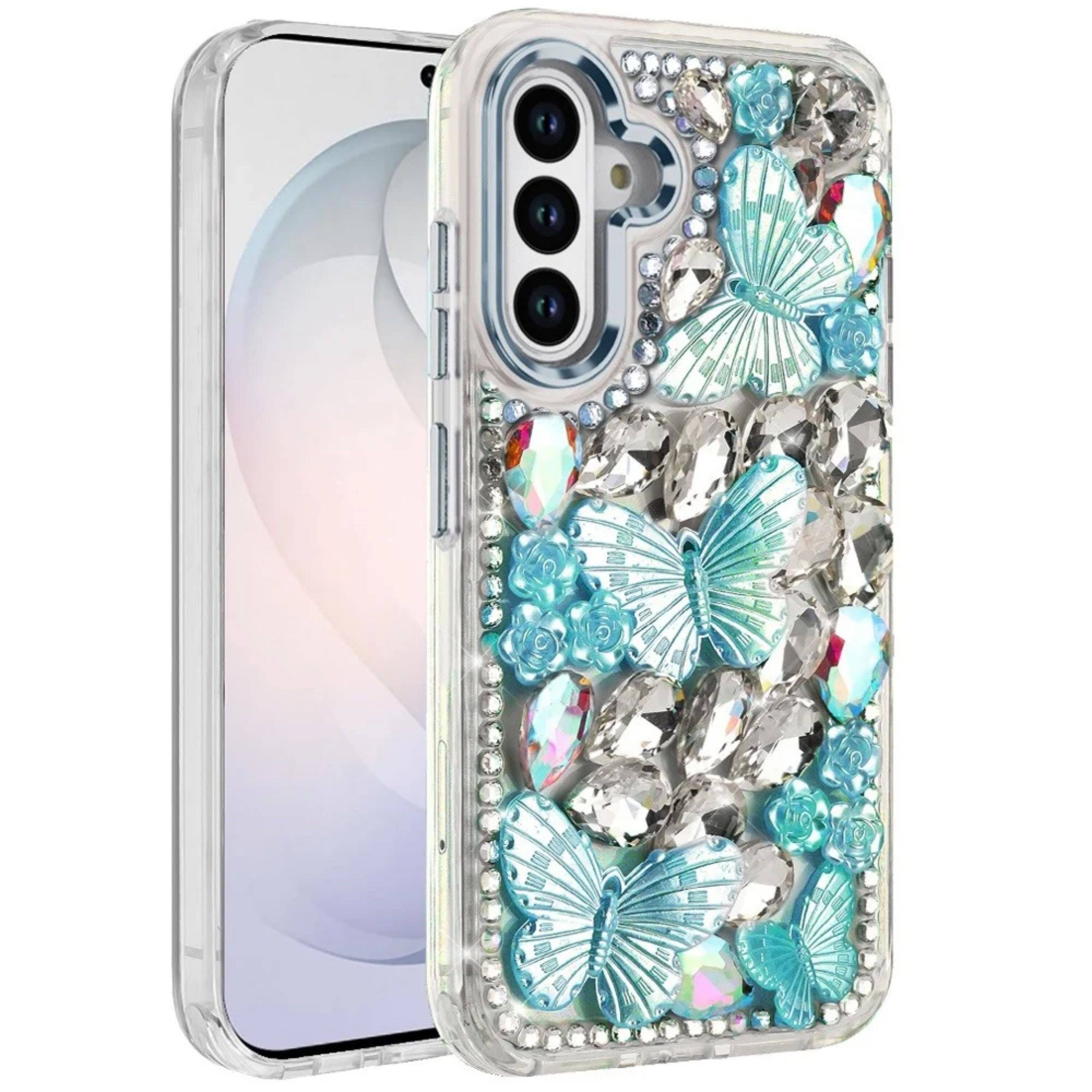 Left. Kitcheniva - Bling Diamond Cover Plus Tempered Glass For Samsung S26 FE Blue - Blue.