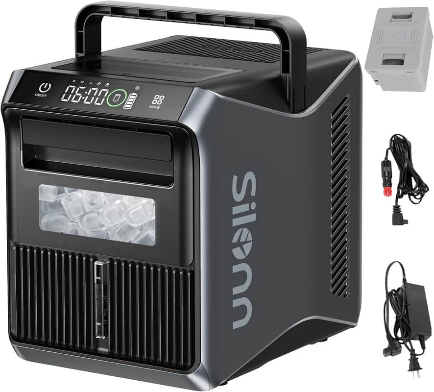 Silonn - Battery Powered Portable Ice Maker, 4-in-1 Power Options for Camping, RV, Home and Outdoor Use - Black