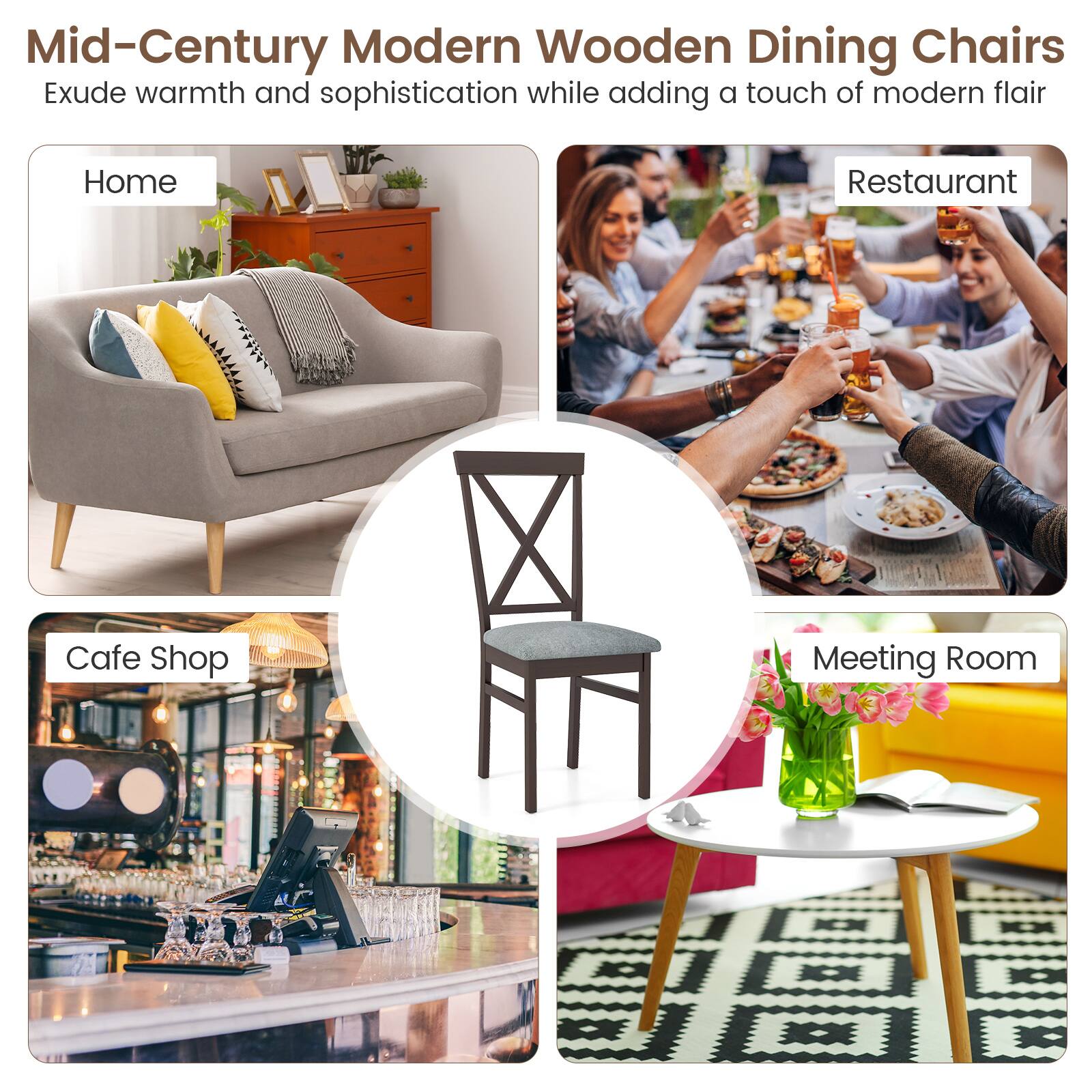 Mid-Century Modern Wooden Dining Chairs  
Exude warmth and sophistication while adding a touch of modern flair  

Home  
Restaurant  
Cafe Shop  
Meeting Room