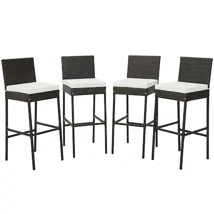 Front. Costway - Costway 4 PCS Patio Wicker Barstools Bar Height Chairs with Cushions Backyard - Brown,Off White.